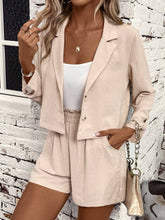 Lapel Neck Button Front Jacket & Paperbag Waist Shorts